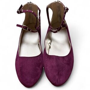 The Children’s Place Burgundy Suede Ankle Strap Ballet Flats Girls Size 5